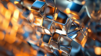 Fototapeta premium Close-up of interconnected metallic structures reflecting warm light in an abstract design