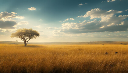 Fototapeta premium expansive savannah stretching beneath an open sky, ultra-realistic, high resolution,