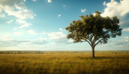 Obraz premium A vast savannah unfolds beneath a wide-open sky, in ultra-realistic, high-resolution detail.