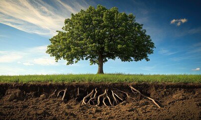 A tree with its roots exposed in the dirt