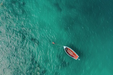 Fototapeta premium Aerial View of a Boat Near Divers in Crystal Clear Tropical Waters