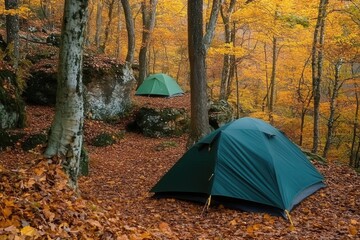 Fototapeta premium Autumn Forest Camping