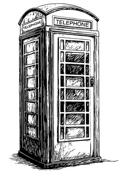 recommend clip art: Vintage telephone booth illustration in black, isolated 