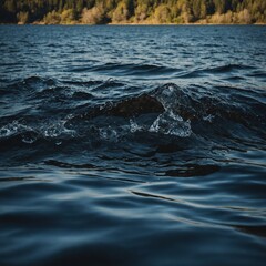 Gentle waves creating a soothing effect on the surface of a quiet, sandy beach at dusk