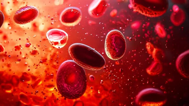 Macro shot of red blood cells in the bloodstream with stunning orange and red background