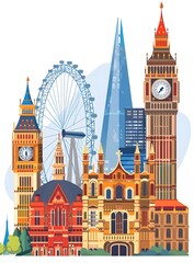 London Skyline Illustration with Famous Landmarks
