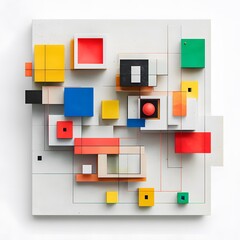 Abstract Geometric Shapes with Lines and Colors on a White Background