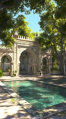 Islamic Architecture with Pool and Trees