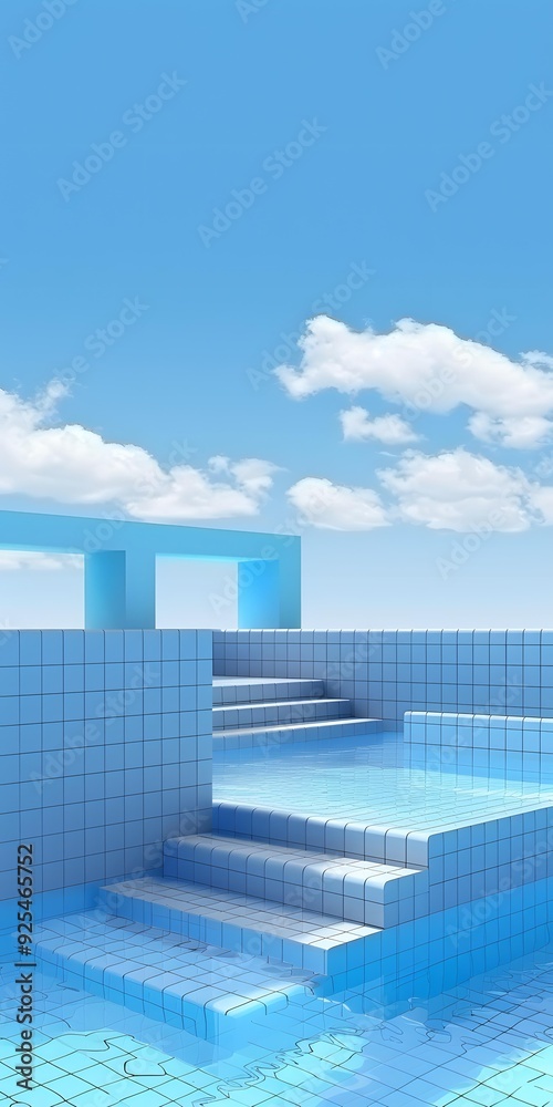 Wall mural blue minimalist swimming pool 3d render