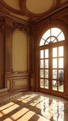 Classic Interior Design with Wooden Walls and Large Window