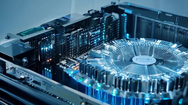 Upclose View of Advanced Data Server With Intricate Circuitry Generative AI