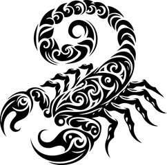 Striking scorpion silhouette vector design. Minimalistic insect illustration. Perfect for Scorpio zodiac art.