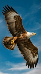 Obraz premium Iberian Imperial Eagle Flying with Blue Sky Background, Realistic Photo, Pattern Background, Wallpaper, Cover and Screen for Smartphone, Cell Phone, Computer, Laptop