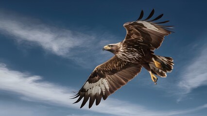 Obraz premium Iberian Imperial Eagle Flying with Blue Sky Background, Realistic Photo, Pattern Background, Wallpaper, Cover and Screen for Smartphone, Cell Phone, Computer, Laptop