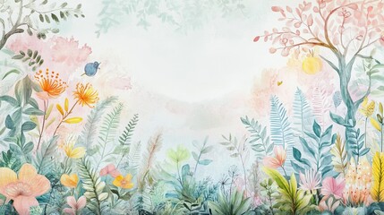 Bright and colorful baby wallpaper featuring a drawn children's book illustration. Suitable for cards, postcards, wallpaper, photo wallpaper