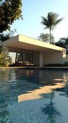 Obraz premium Modern Tropical Villa with Pool and Palm Tree