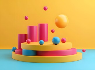 Fototapeta premium Abstract 3D Geometric Shapes with Yellow, Pink, and Blue Colors