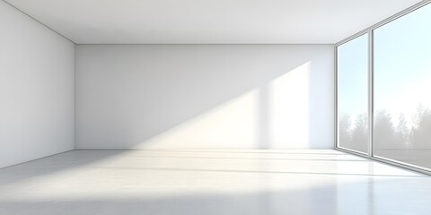 Fototapeta premium Empty White Room with Large Window and Sunlight