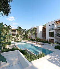 Fototapeta premium Modern Tropical Resort Architecture with Pool