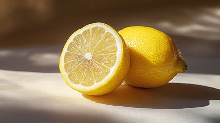 Vibrant Lemon on Dark Background with Dramatic Lighting, Copy Space for Text.