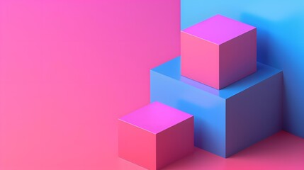 Abstract Geometric Shapes 3D Rendering Pink And Blue