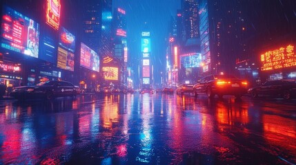 Fototapeta premium Neon-lit city streets at night - generative ai