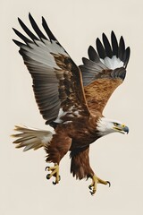 Obraz premium Iberian Imperial Eagle Flying with White Background, Realistic Photo, Pattern Background, Wallpaper, Cover and Screen for Smartphone, Cell Phone, Computer, Laptop