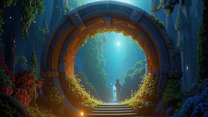 fantasy mystical portal-transition to another world, round fantasy gate,