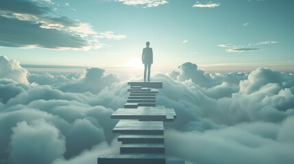 Man Standing on Stairway to Heaven Above Clouds