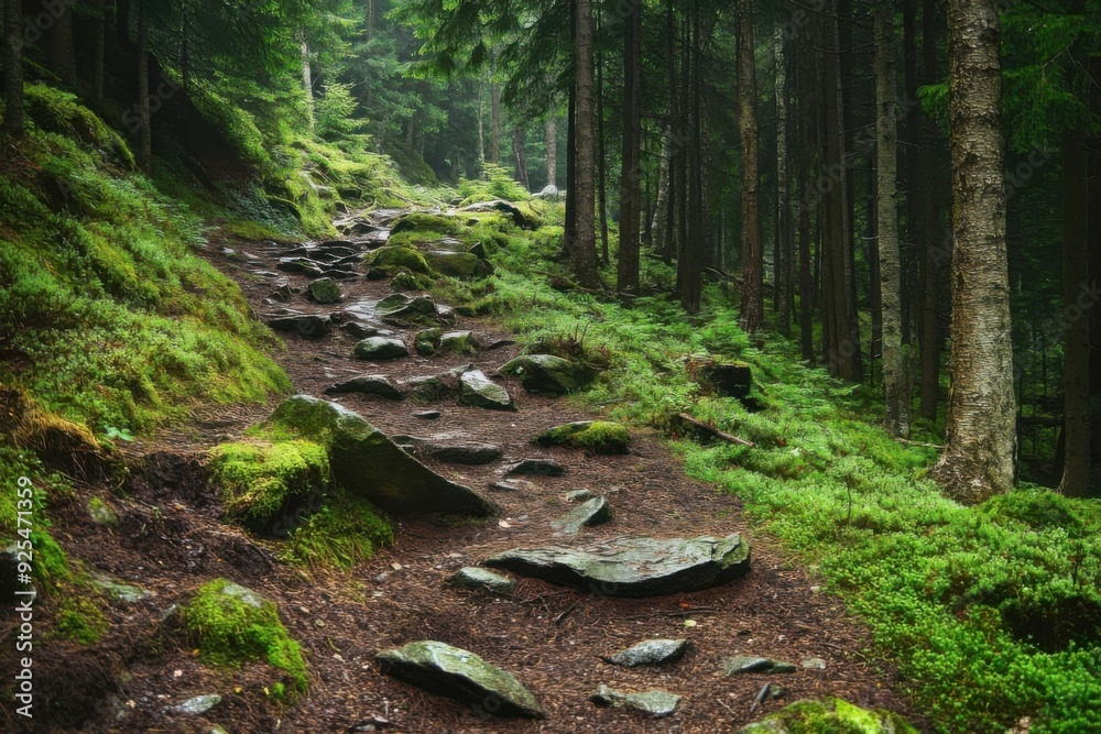 Wall mural mossy forest trail