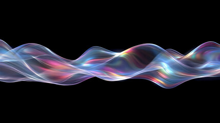 Abstract flowing waves with colorful light reflections against a black background.