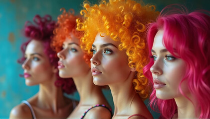 Obraz premium A group of ladies displaying a range of hair colors and styles while standing together with distinctive, vividly colored hair 