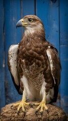 Fototapeta premium Iberian Imperial Eagle Perched on a Branch with Blue Background, Realistic Photo, Standard Background, Wallpaper, Cover and Screen for Smartphone, Cell Phone, Computer, Laptop
