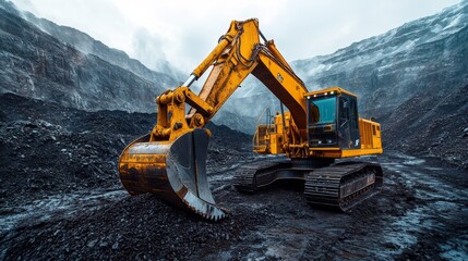 Industrial mining excavator in action - generative ai
