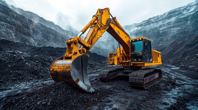 Industrial mining excavator in action - generative ai