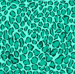 Emerald green seamless repeating leopard print pattern, fashionable retro animal fur textile
