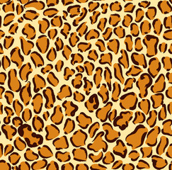 Brown and yellow seamless repeating leopard print spots pattern, fashionable retro animal fur textile
