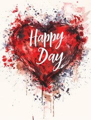 Obraz premium Greeting card with red heart and white text.