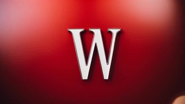 Letter W prominently displayed against a vivid red background, creating a bold and striking contrast. The background features a smooth gradient with scattered light bokeh effects