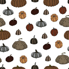 fall seamless pattern. cozy blanket, pumpkin and mushrooms. autumn wrapping paper, textile design. cozy october, november