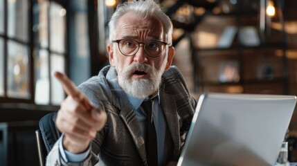 Obraz premium Angry man in office holding hands up in frustration.