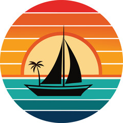 sailboat on the sea Tshirt Sticker of a retro inspired design 