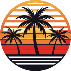 tropical island with trees Tshirt Sticker of a retro inspired design 
