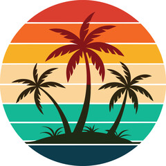 tree on the beach Tshirt Sticker of a retro inspired design 