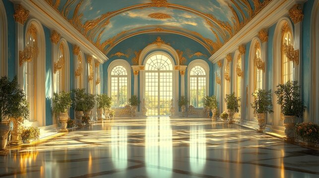 Opulent sunlit palace interior - generative ai