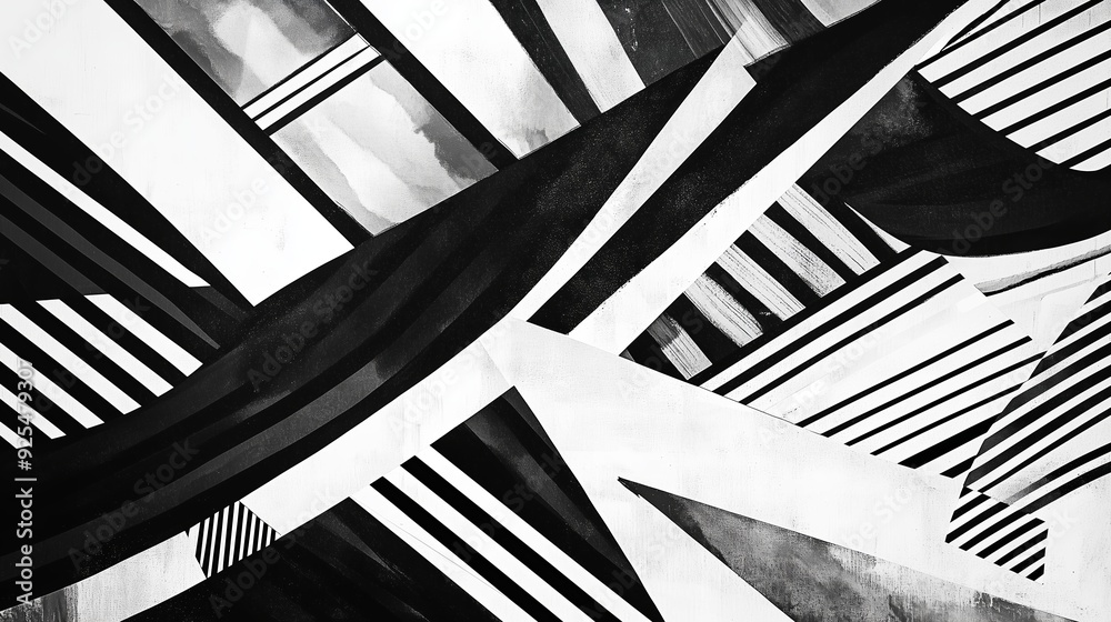 Poster abstract black and white geometric patterns create dynamic visual movement in modern art design