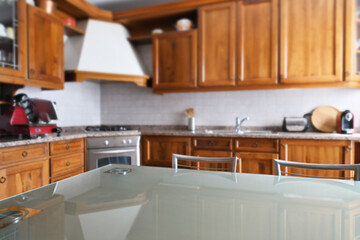 Empty glass table in the kitchen room