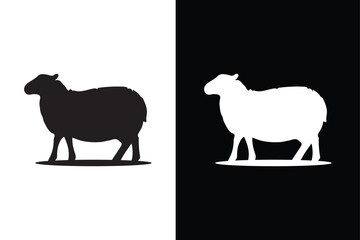 Sheep icon illustration on white and black background.
