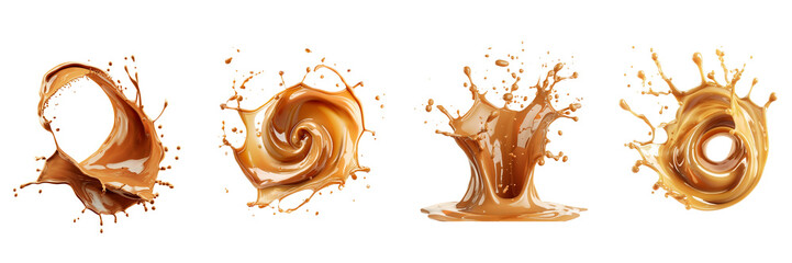Set of Caramel swirls splash isolated on a transparent background