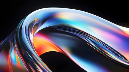 Abstract iridescent metallic wave form with reflective surface.